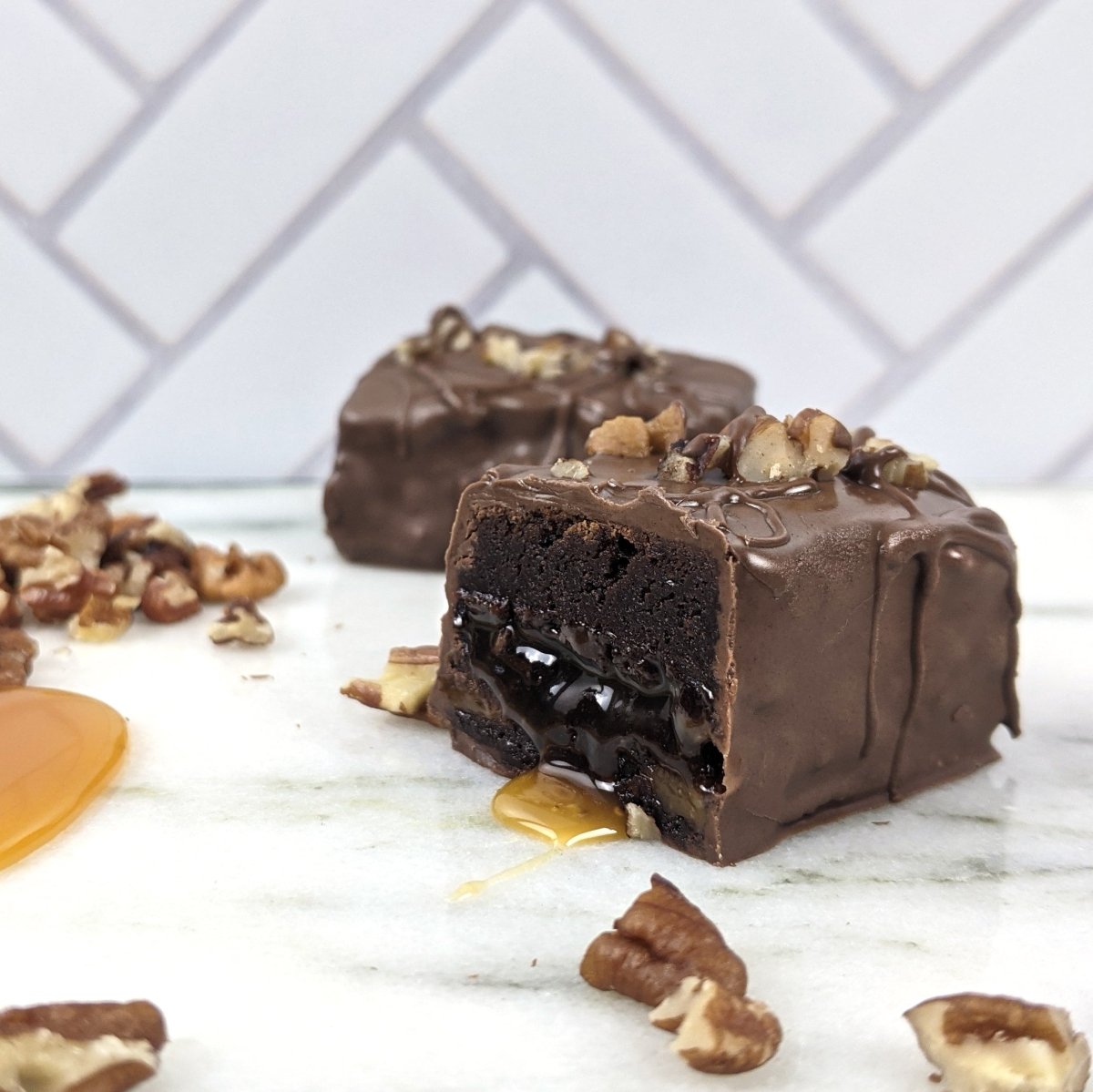 Caramel Pecan Brownie Bites - Nettie's Craft Brownies